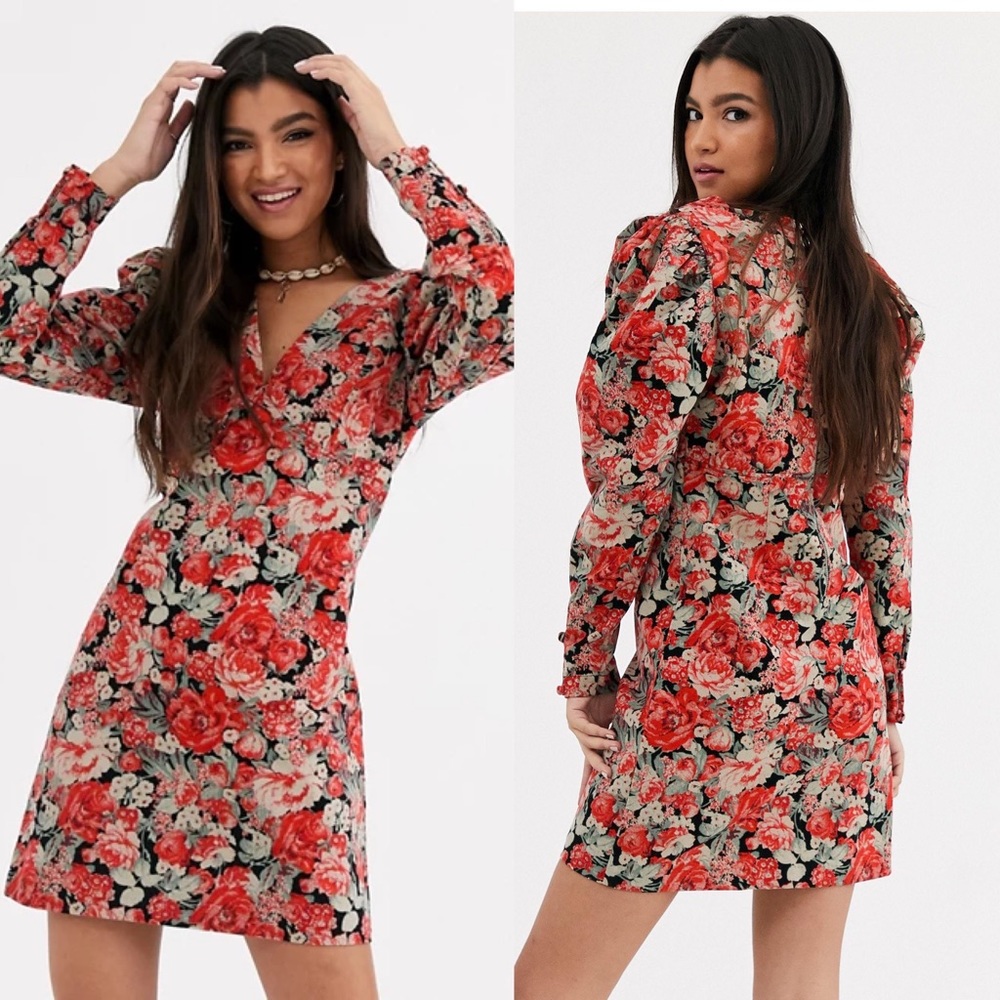 NWT Free People Kapowski Floral Puff Sleeve Dress